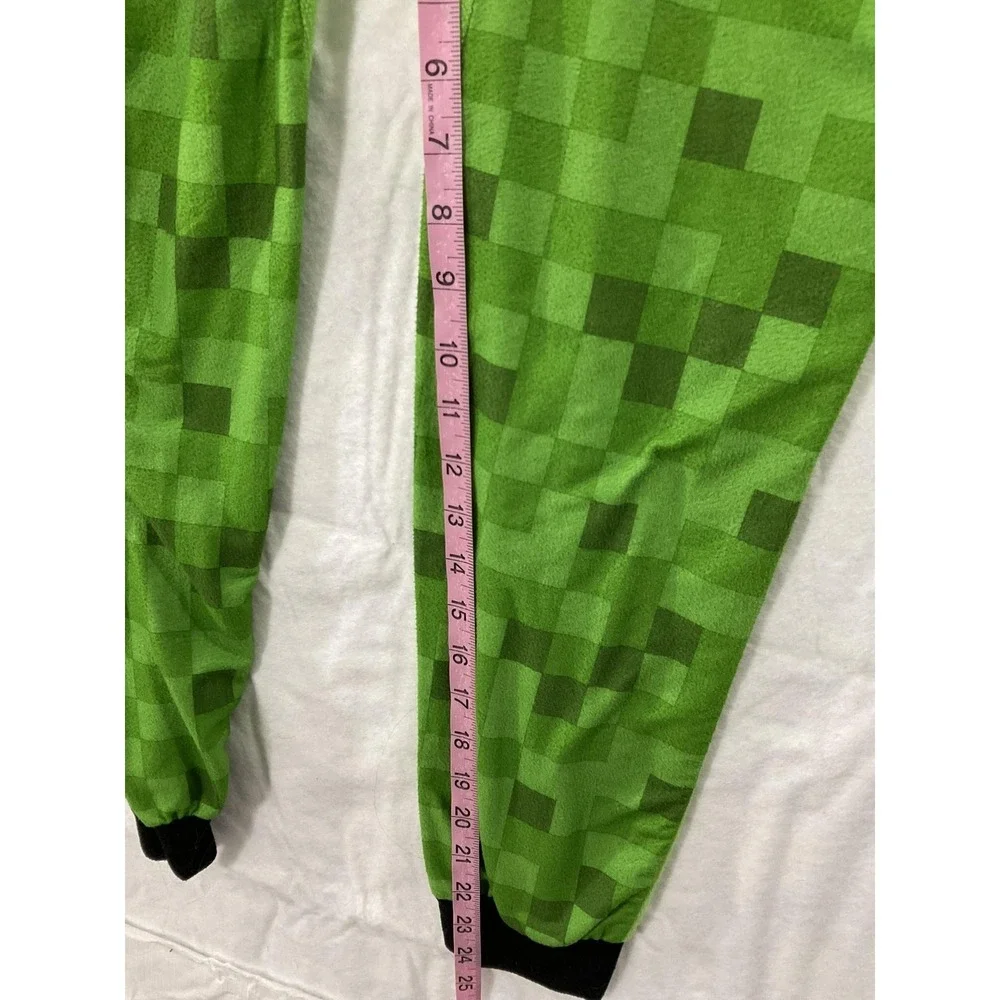 Minecraft One Piece Pajamas Boys 10/12 Green Creeper Fleece Zip Sleepwear